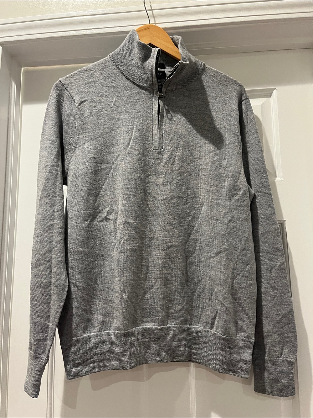 J. Crew Men's Heather Gray Half-Zip Merino Wool Sweater, Slim Fit